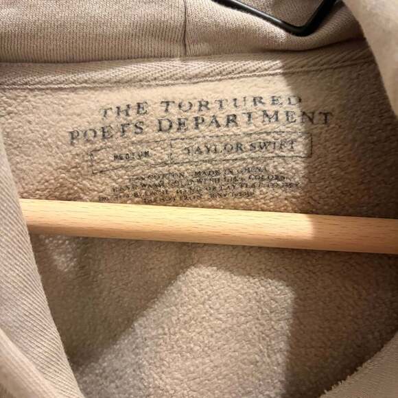 Taylor Swift The Tortured Poets Department Beige Embossed Hoodie - Picture 2 of 2